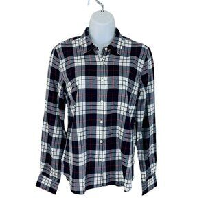 UNTUCKit Women's Size 2 Citra Plaid Cotton Long Navy White Shirt NWOT